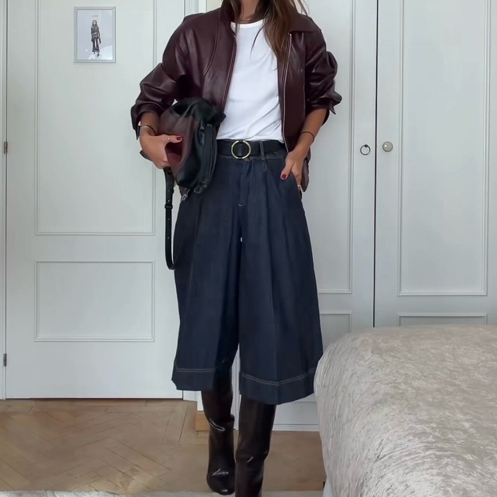 ZARA Dark Indigo Wide-Leg Culotte Pants - Picture 2 of 10